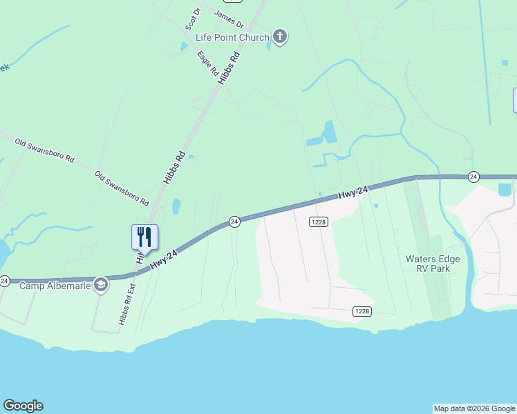 map of restaurants, bars, coffee shops, grocery stores, and more near 1694 North Carolina 24 in Newport