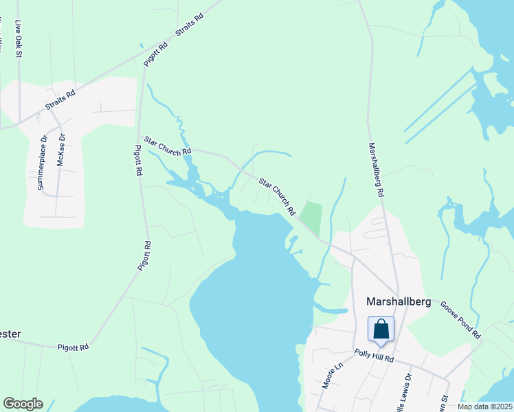 map of restaurants, bars, coffee shops, grocery stores, and more near 351 Star Church Road in Marshallberg