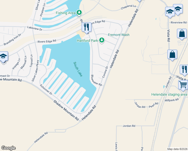 map of restaurants, bars, coffee shops, grocery stores, and more near 26456 Bluewater Road in Helendale