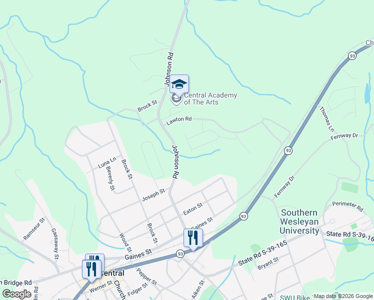 map of restaurants, bars, coffee shops, grocery stores, and more near 446 Johnson Road in Central