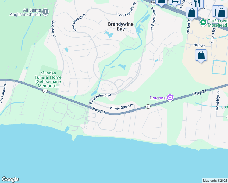 map of restaurants, bars, coffee shops, grocery stores, and more near 301 Cedarwood Village in Morehead City