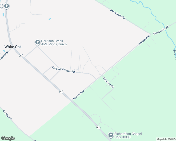 map of restaurants, bars, coffee shops, grocery stores, and more near 104 Fletcher Johnson Road in White Oak