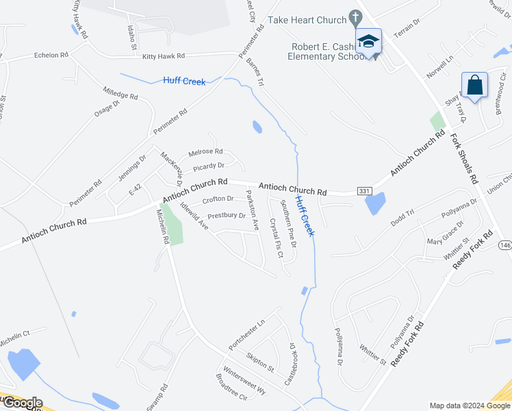 map of restaurants, bars, coffee shops, grocery stores, and more near 103 Parkston Avenue in Greenville