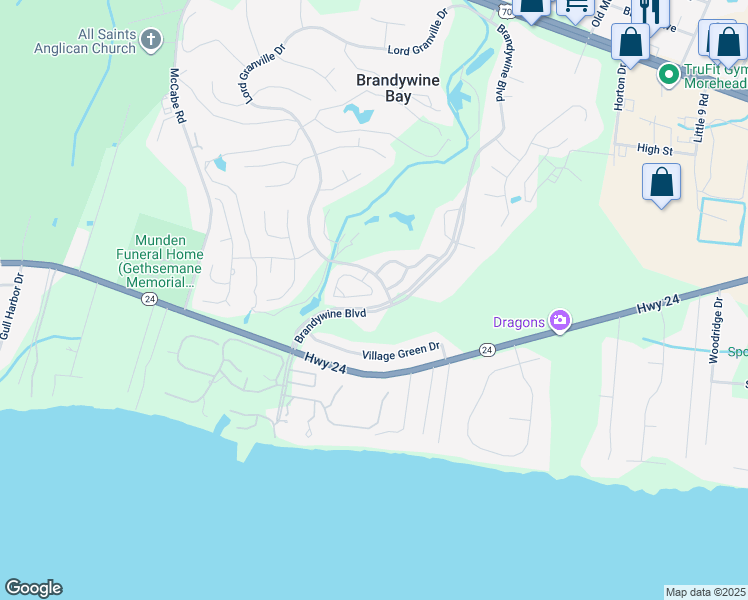 map of restaurants, bars, coffee shops, grocery stores, and more near 301 Cedarwood Village in Morehead City