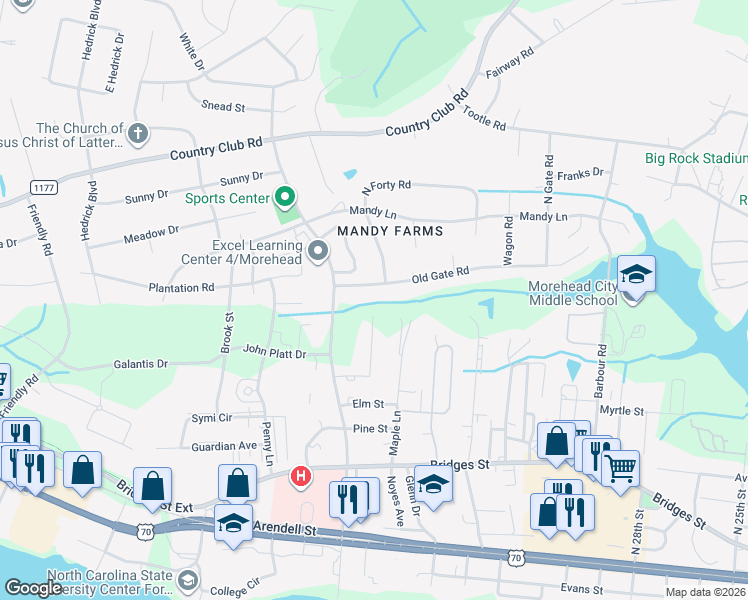 map of restaurants, bars, coffee shops, grocery stores, and more near Asby Lane in Morehead City