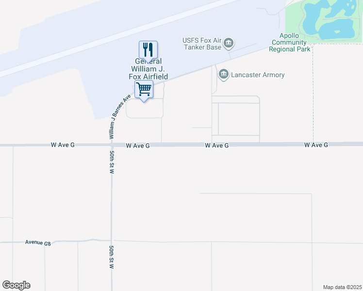 map of restaurants, bars, coffee shops, grocery stores, and more near 4700 West Avenue G in Lancaster