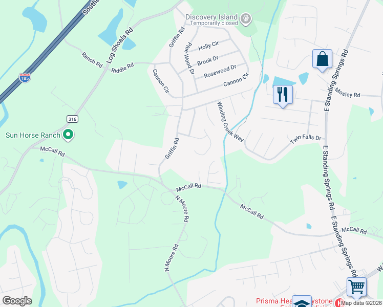 map of restaurants, bars, coffee shops, grocery stores, and more near 449 Griffin Road in Greenville