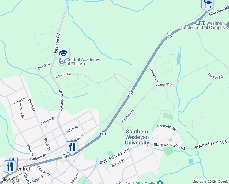 map of restaurants, bars, coffee shops, grocery stores, and more near 215 Lawton Road in Central