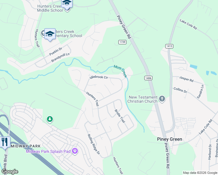 map of restaurants, bars, coffee shops, grocery stores, and more near 203 Teakwood Place in Piney Green