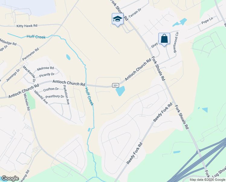 map of restaurants, bars, coffee shops, grocery stores, and more near 811 Antioch Church Road in Greenville