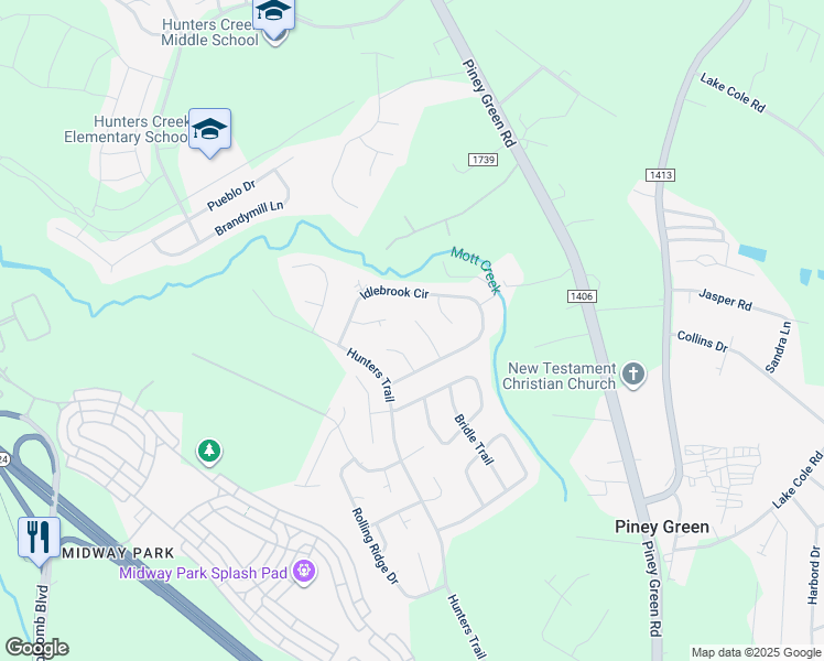 map of restaurants, bars, coffee shops, grocery stores, and more near 211 Teakwood Place in Piney Green