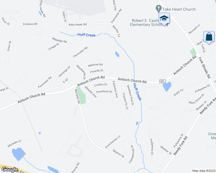 map of restaurants, bars, coffee shops, grocery stores, and more near 28 Crofton Drive in Greenville
