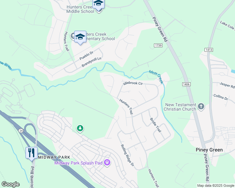 map of restaurants, bars, coffee shops, grocery stores, and more near 2694 Idlebrook Circle in Piney Green
