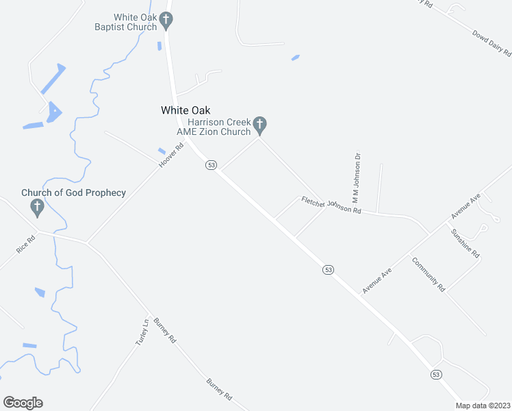 map of restaurants, bars, coffee shops, grocery stores, and more near North Carolina 53 in White Oak