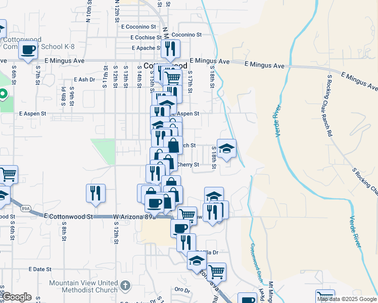 map of restaurants, bars, coffee shops, grocery stores, and more near 336 South 17th Street in Cottonwood