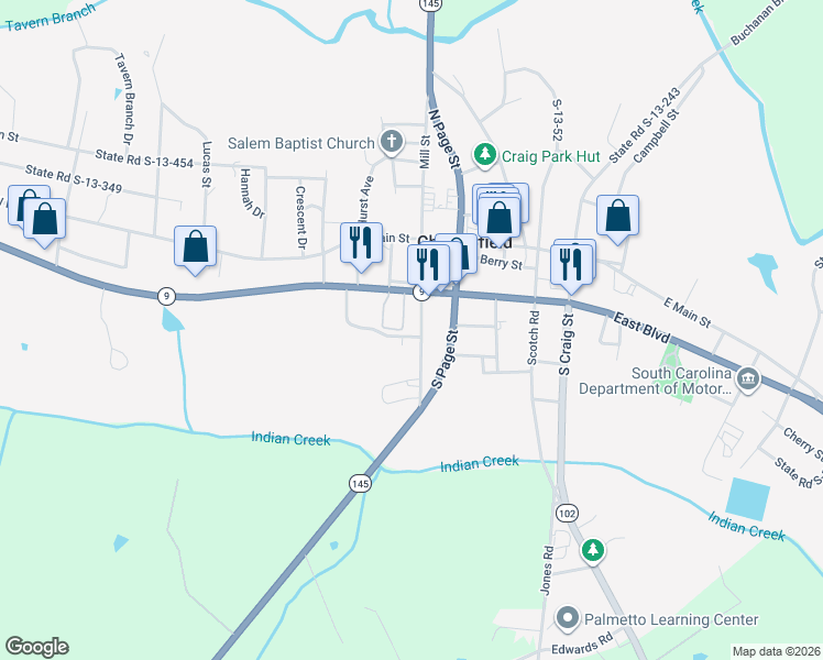 map of restaurants, bars, coffee shops, grocery stores, and more near 304 South Page Street in Chesterfield