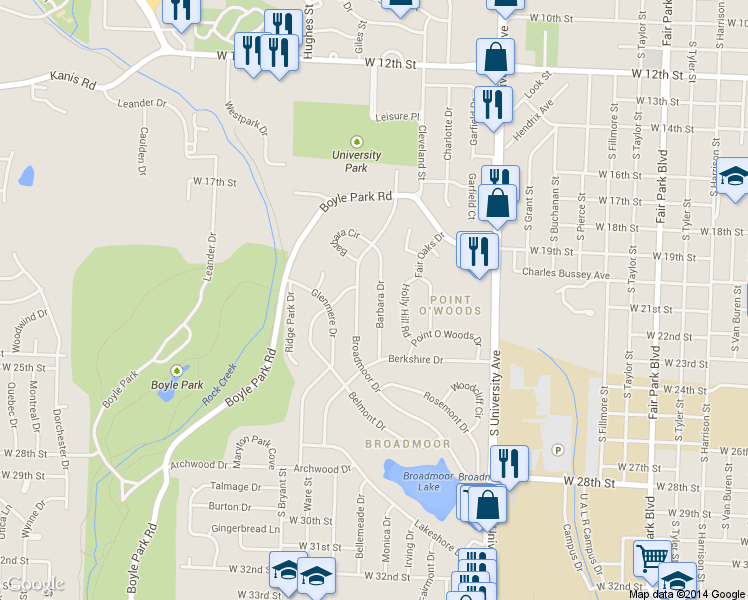 map of restaurants, bars, coffee shops, grocery stores, and more near 25 Barbara Drive in Little Rock