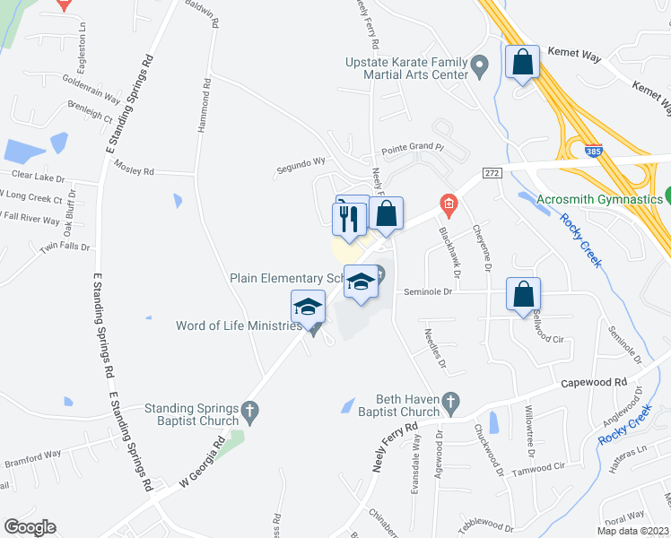 map of restaurants, bars, coffee shops, grocery stores, and more near 1020 West Georgia Road in Simpsonville