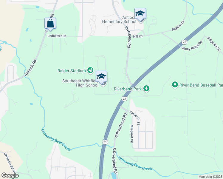 map of restaurants, bars, coffee shops, grocery stores, and more near 1954 Riverbend Road in Dalton
