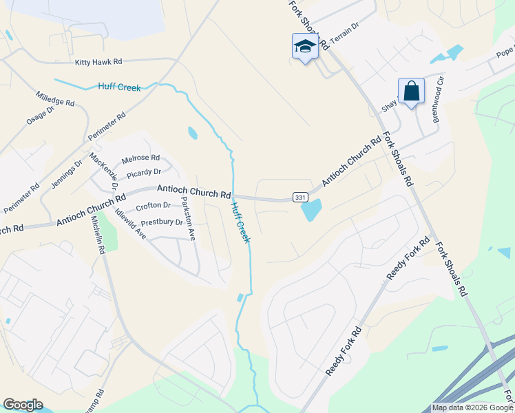 map of restaurants, bars, coffee shops, grocery stores, and more near 820 Antioch Church Road in Greenville