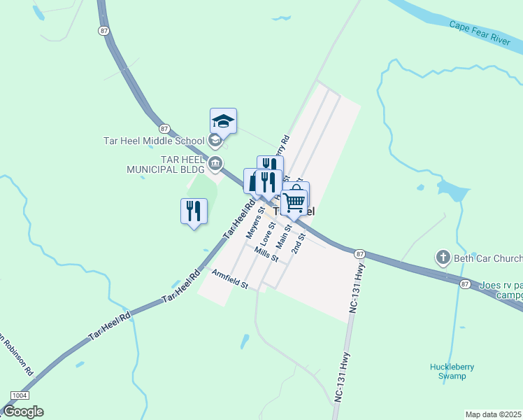 map of restaurants, bars, coffee shops, grocery stores, and more near 248 Robeson Street in Lumberton