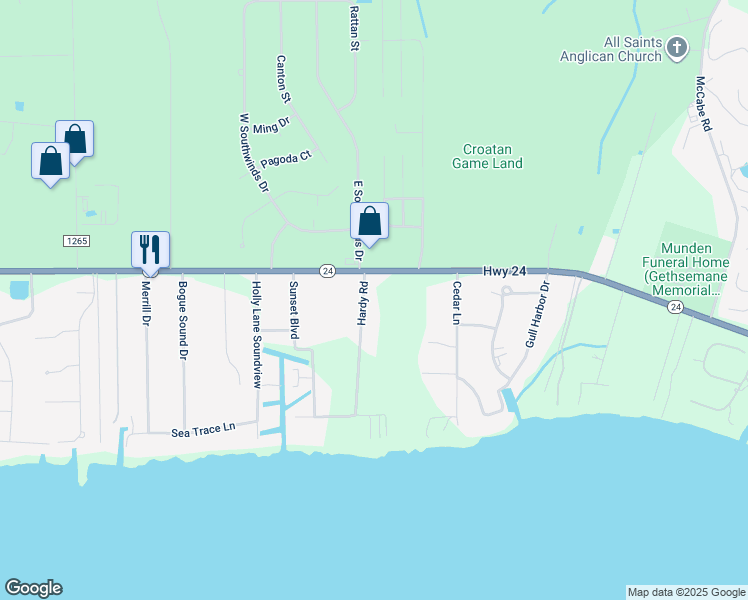 map of restaurants, bars, coffee shops, grocery stores, and more near 405 Hardy Road in Newport
