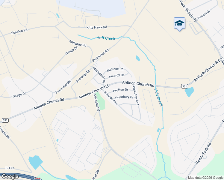 map of restaurants, bars, coffee shops, grocery stores, and more near 7 Crofton Drive in Greenville