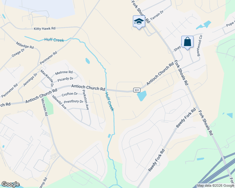 map of restaurants, bars, coffee shops, grocery stores, and more near 820 Antioch Church Road in Greenville