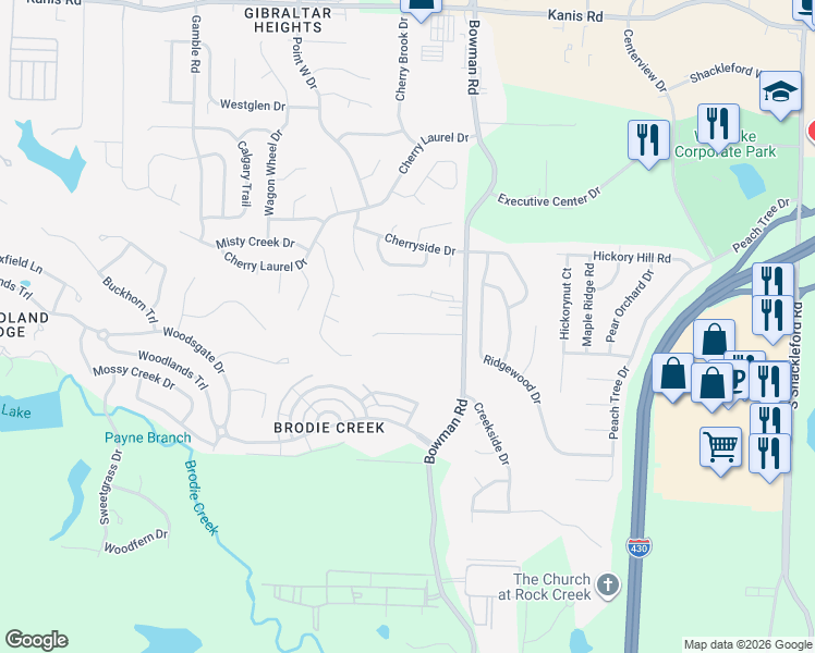 map of restaurants, bars, coffee shops, grocery stores, and more near 13026 Gilbert Drive in Little Rock