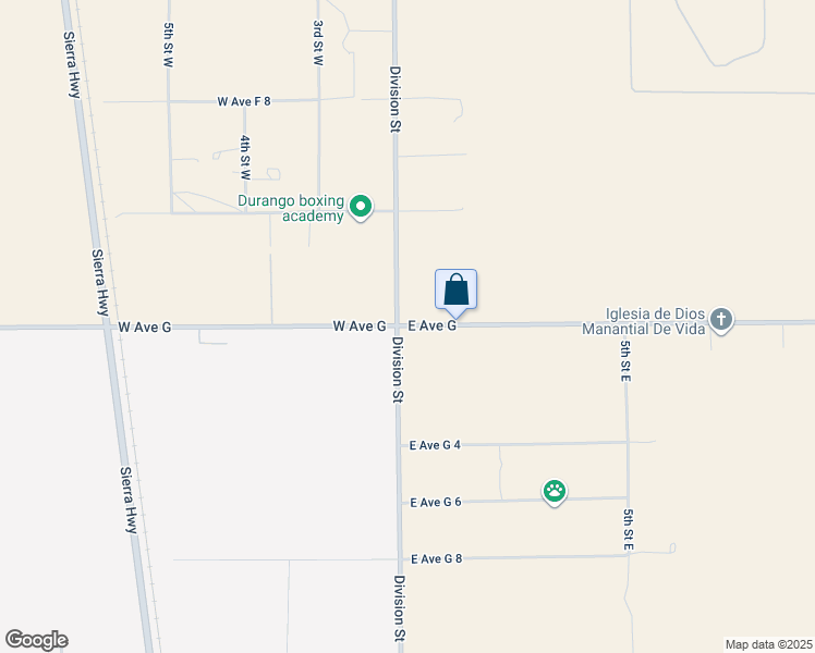 map of restaurants, bars, coffee shops, grocery stores, and more near 20 East Ave G in Lancaster