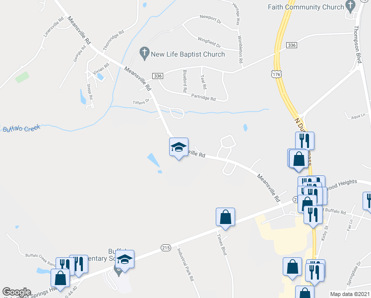 map of restaurants, bars, coffee shops, grocery stores, and more near 332 Meansville Road in Union