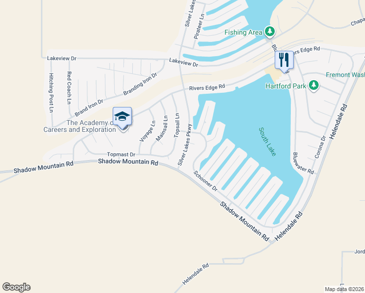 map of restaurants, bars, coffee shops, grocery stores, and more near 26510 Silver Lakes Parkway in Helendale