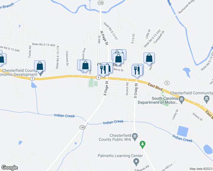 map of restaurants, bars, coffee shops, grocery stores, and more near 304 South Page Street in Chesterfield
