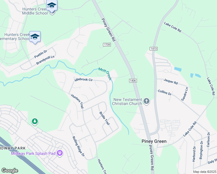 map of restaurants, bars, coffee shops, grocery stores, and more near 2640 Idlebrook Circle in Piney Green