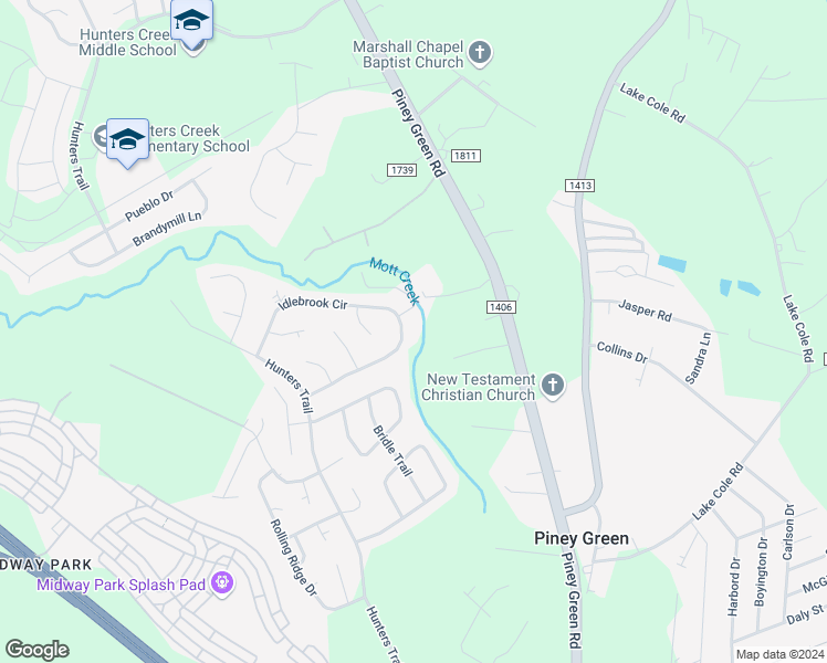 map of restaurants, bars, coffee shops, grocery stores, and more near 2640 Idlebrook Circle in Piney Green