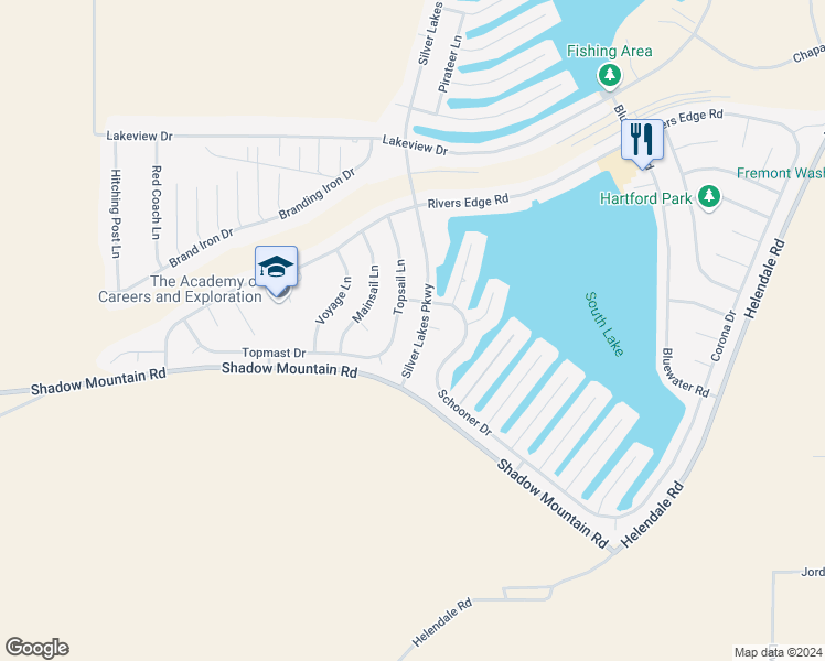 map of restaurants, bars, coffee shops, grocery stores, and more near 26530 Silver Lakes Parkway in Helendale