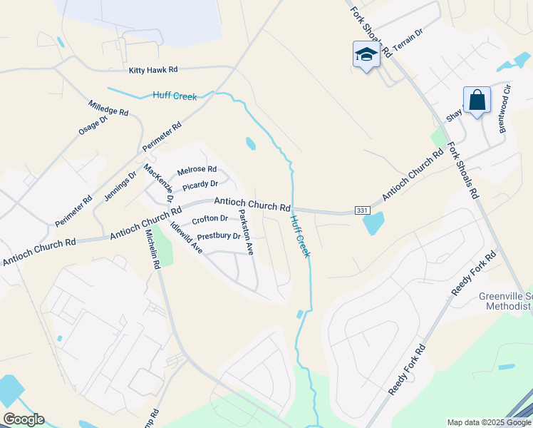 map of restaurants, bars, coffee shops, grocery stores, and more near 1 Southern Pine Drive in Greenville