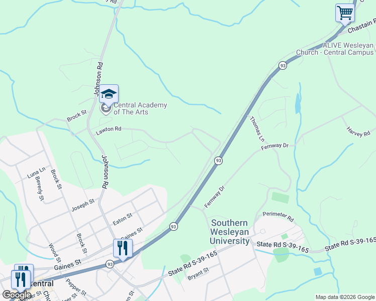 map of restaurants, bars, coffee shops, grocery stores, and more near 215 Lawton Road in Central