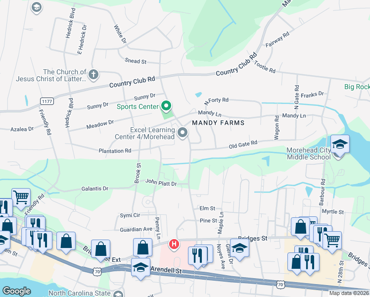 map of restaurants, bars, coffee shops, grocery stores, and more near 541 North 35th Street in Morehead City