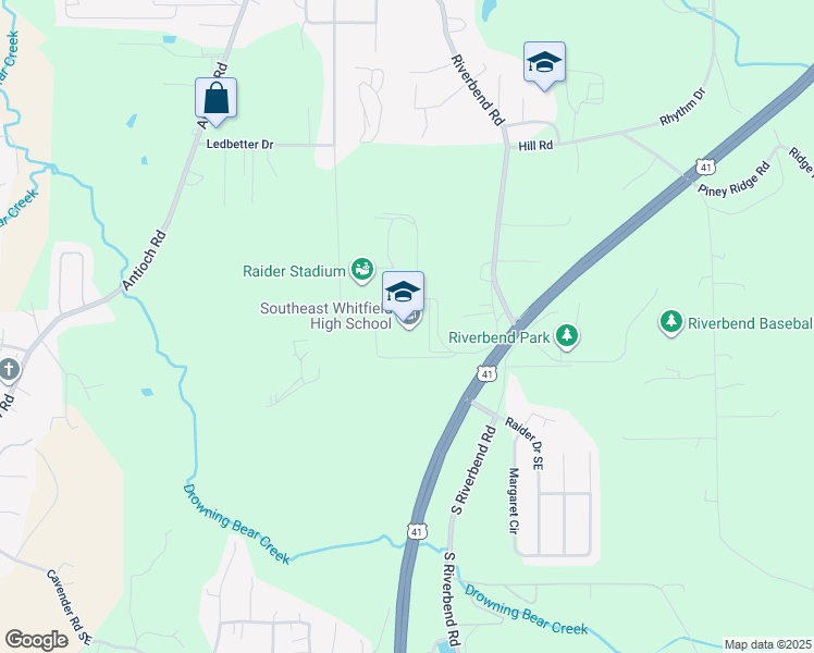 map of restaurants, bars, coffee shops, grocery stores, and more near 1954 Riverbend Road in Dalton
