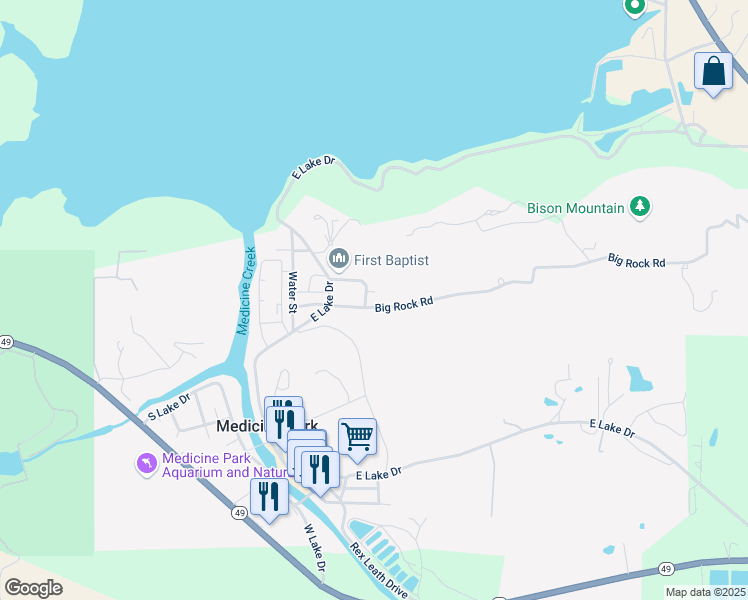 map of restaurants, bars, coffee shops, grocery stores, and more near 96 Spring Street in Medicine Park