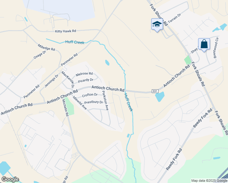 map of restaurants, bars, coffee shops, grocery stores, and more near 1000-1098 Antioch Church Road in Greenville