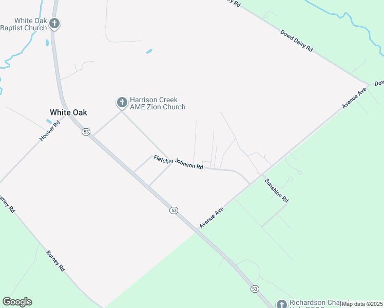 map of restaurants, bars, coffee shops, grocery stores, and more near 61 M M Johnson Drive in White Oak