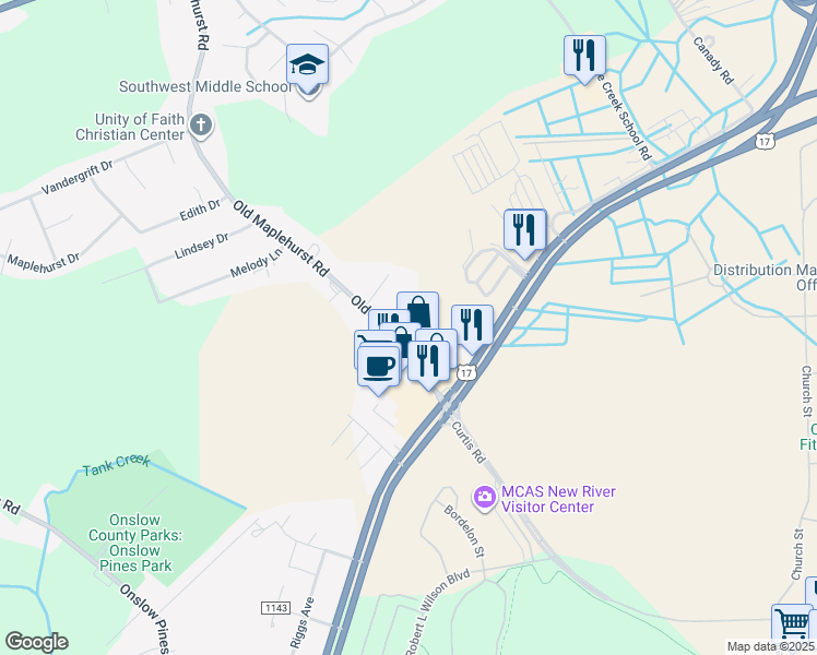 map of restaurants, bars, coffee shops, grocery stores, and more near 1134 Old Maplehurst Road in Jacksonville