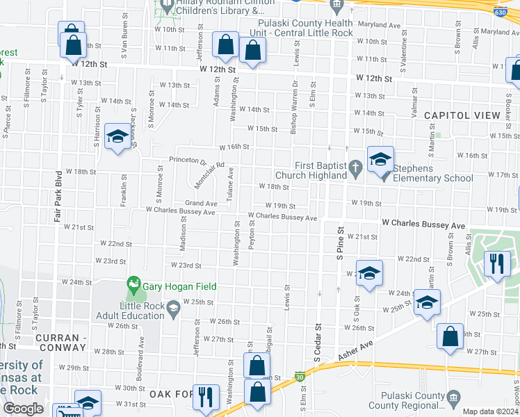 map of restaurants, bars, coffee shops, grocery stores, and more near 4311 West 19th Street in Little Rock