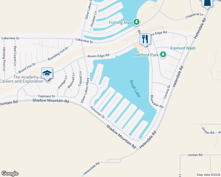 map of restaurants, bars, coffee shops, grocery stores, and more near 26538 Anchorage Lane in Helendale