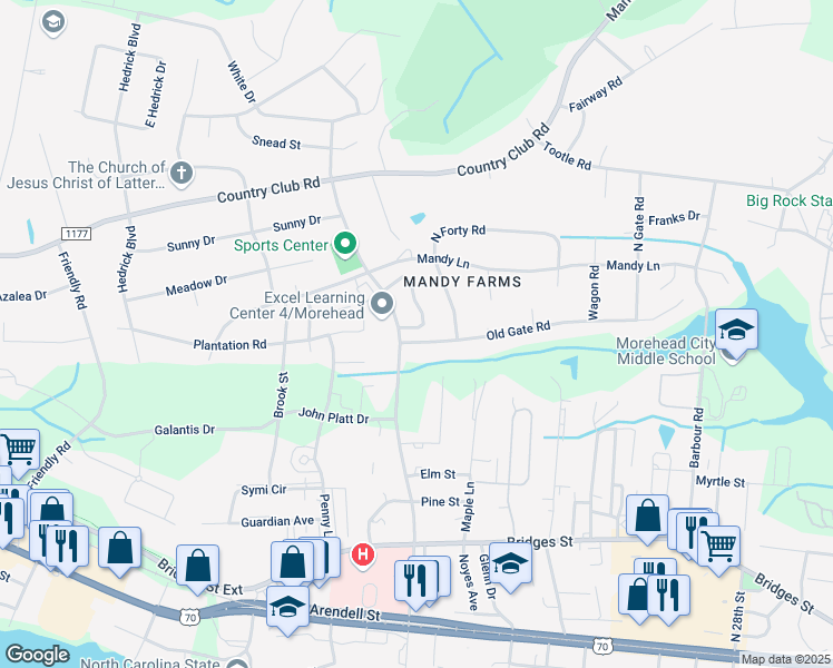 map of restaurants, bars, coffee shops, grocery stores, and more near 600 North 35th Street in Morehead City