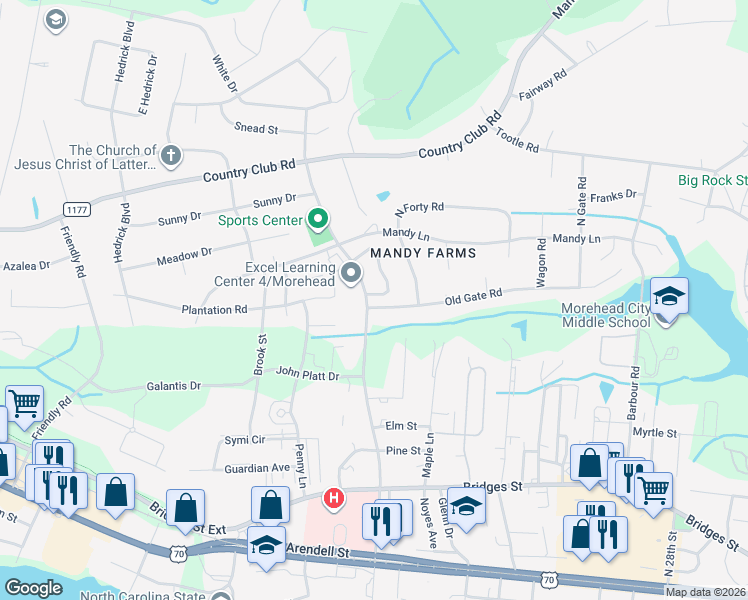 map of restaurants, bars, coffee shops, grocery stores, and more near 566-598 North 35th Street in Morehead City