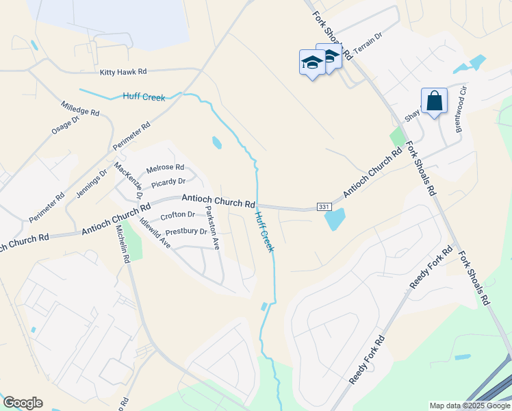 map of restaurants, bars, coffee shops, grocery stores, and more near 1000 Antioch Church Road in Greenville