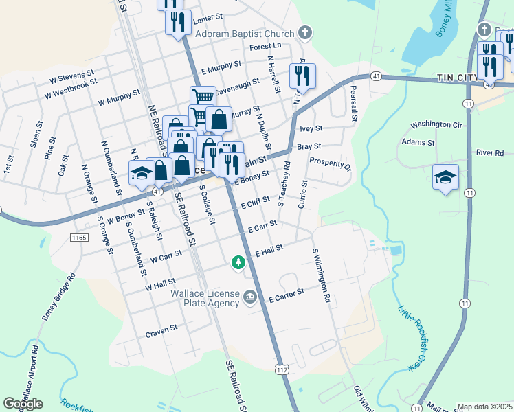 map of restaurants, bars, coffee shops, grocery stores, and more near 320 East Cliff Street in Wallace